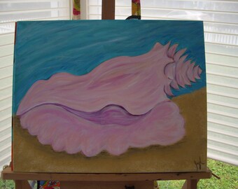 Pink Conch Shell Acrylic Painting