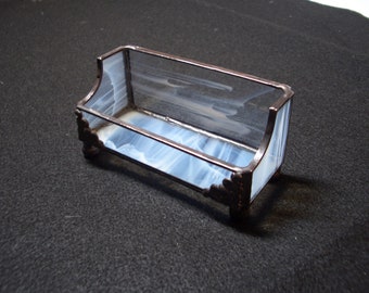 Clear w/ White Streaky Stained Glass Business Card Holder