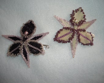 Beaded Orchid Flower Hair Clips