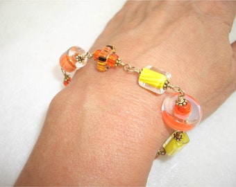 Orange and Yellow Chunky Beaded Bracelet