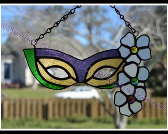 New Orleans Mask with Flowers Stained Glass Suncatcher
