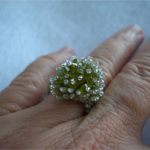 Olive Green Crystal Beaded Ring