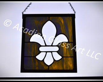 LSU Bevel Fleur de Lis Stained Glass Panel