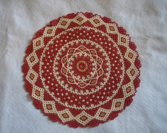 Red Lace Design  Beaded Doily