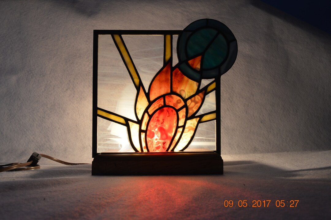 Art Deco Stained Glass Panel Lamp Etsy