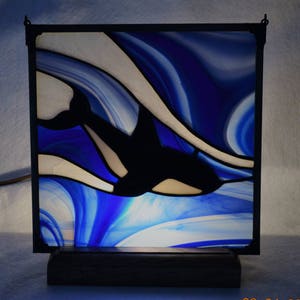 Orca Whale Stained Glass Lamp