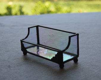 Iridescent Clear Seedy Stained Glass Business Card Holder