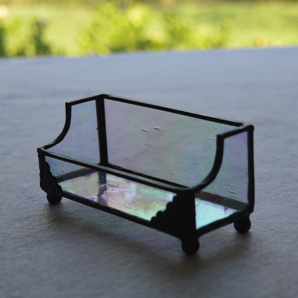 Iridescent Clear Seedy Stained Glass Business Card Holder