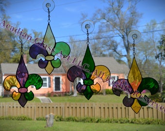 Mardi Gras Fleur de Lis Stained Glass Suncatcher