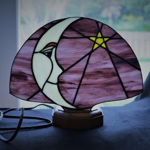 Celestial Moon and Star Stained Glass Fan Lamp