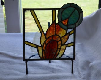 Art Deco Stained Glass Panel Lamp