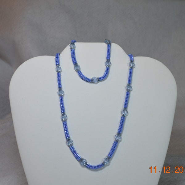 Blue Crystal Ndebele Necklace and Bracelet Jewelry Set