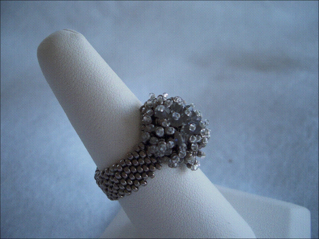 Gray Swarovski Crystal Beaded Ring - Etsy