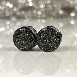Golden Gunmetal Glitter Plugs 6g-30mm Pair
