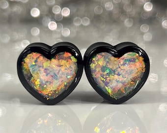Diamond Iridescent Glitter Acrylic Heart Plugs
