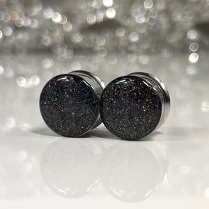 Black Holographic Glitter Plugs 6g-30mm Pair