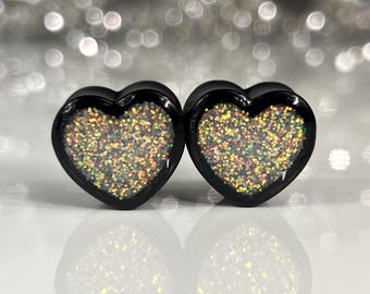 Sunset Iridescent Glitter Acrylic Heart Plugs