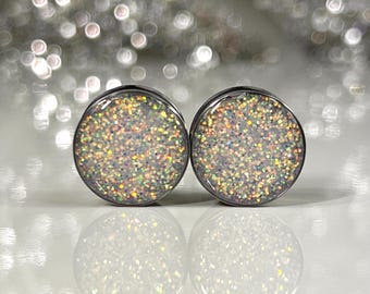 Snow Iridescent Glitter Plugs 6g-30mm Pair