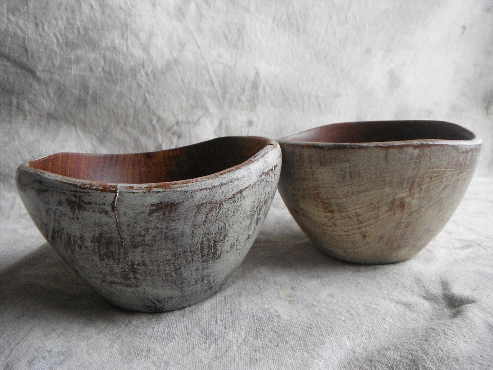 2 Little Painted Wood Bowls Green and Yellow Etsy