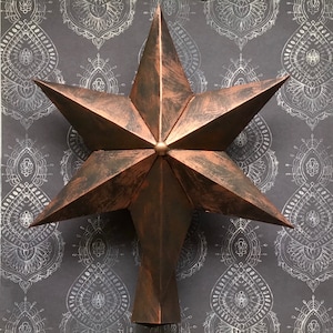 Industrial Paper Star Tree Topper. In Faux Copper