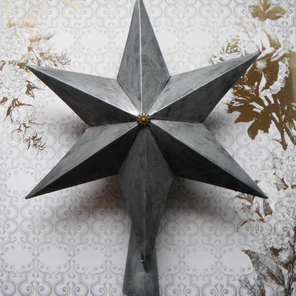 Industrial Paper Star Tree Topper. In Faux Metal