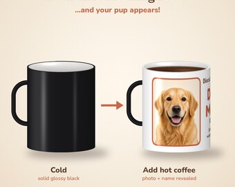 Color Changing Dog Mom Mug with Photo, Heat Reveal Custom Dog Dad Coffee Mug with Pet Name, Dog Lover Gift, Magic Mug 11oz