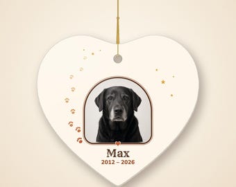 Pet Memorial Ornament with Photo, Paw Print Heart Ornament, Personalized Dog Memorial Gift, Cat Sympathy Gift, In Memory of Pet