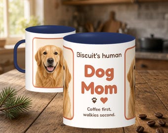 Personalized Dog Mom Mug with Color Handle, Custom Dog Dad Coffee Mug with Pet Name, Dog Lover Gift, Pet Photo Mug 11oz