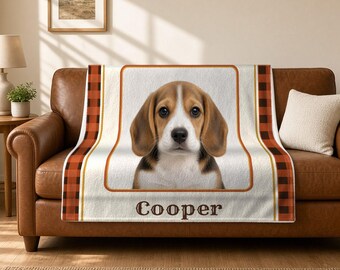 Personalized Dog Photo Blanket, Custom Pet Sherpa Throw with Name, Cozy Christmas Gift for Dog Mom