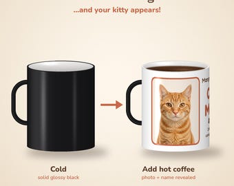 Color Changing Cat Mom Mug with Photo, Heat Reveal Custom Cat Dad Coffee Mug with Pet Name, Cat Lover Gift, Magic Mug 11oz
