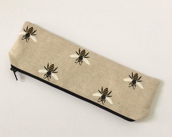 Bees Flat Zipper Pencil Flat Pouch/Pencil Case/Make Up Bag/Cosmetic Brush Pouch