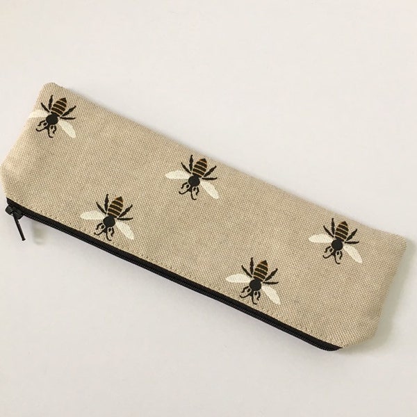 Bees Flat Zipper Pencil Flat Pouch/Pencil Case/Make Up Bag/Cosmetic Brush Pouch