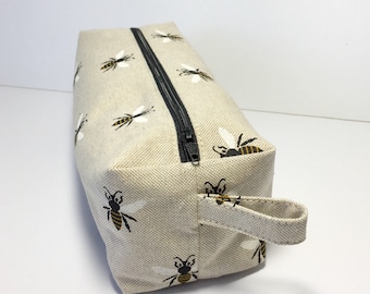 Bees Boxed Zipper Pouch/Pencil Case/Make Up Bag/Cosmetic Brush Pouch