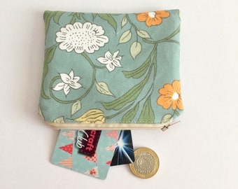 Floral Coin purse/Zipper Pouch/Coin Wallet made with floral cotton fabric, fully lined with water proof fabric