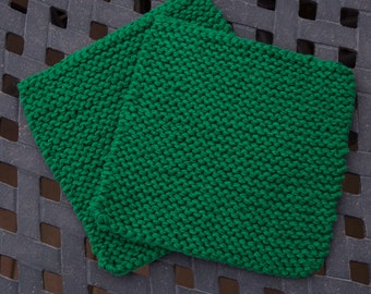 Hand Knit Pot Holders - set of 2 -  Green
