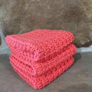 Hand Knit Cotton Dish Cloths Set of 3 Tangerine