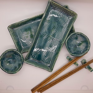 Sushi (Appetizer) Plate Set- Green/Blue metallic