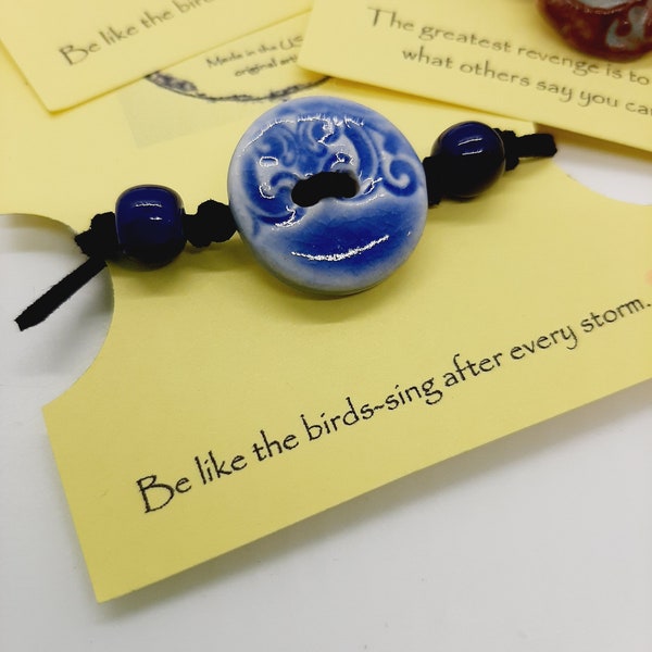 Button Bracelet Handmade Porcelain Inspirational- Sky blue