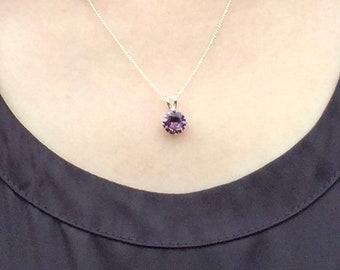 Alexandrite and Silver Necklace, Alexandrite 8mm Solitaire Necklace, June Birthstone, Abish Jewelry Works