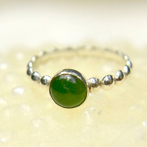 Jade Stacking Ring, Sterling Silver Bead Ring with Jade Gem, Bridesmaids Gifts, May Birthstone image 1