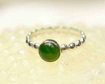 Jade Stacking Ring, Sterling Silver Bead Ring with Jade Gem, Bridesmaids Gifts, May Birthstone