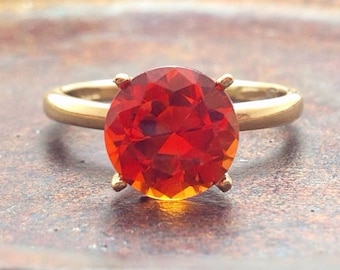 Orange Sapphire and Gold Ring, Engagement Ring, Promise Ring, Wedding Ring