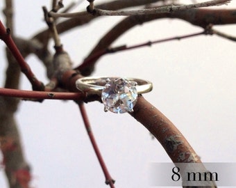 White Topaz Diamond Ring, Diamond Alternative, Topaz Ring in Sterling Silver, April Birthstone, Bridesmaids Gifts