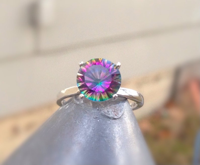 Rainbow Quartz Ring, Solitaire 4-prong with Rainbow Quartz in Sterling Silver, Engagement Ring, Valentine's Day Gift, Abish Jewelry Works image 1