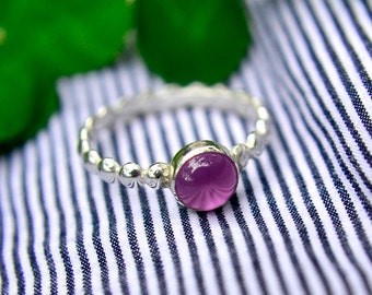 Pink Sapphire Stacking Ring, Sterling Silver Ring with Pink Sapphire Gem, Bridesmaids Gifts, October Birthstone