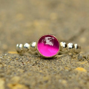 Ruby Ring in Sterling Silver, Silver Stacking Ring with Ruby Cabochon, Bridesmaids Gifts, July Birthstone image 1