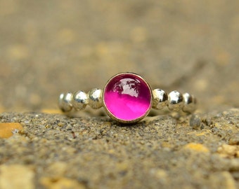 Ruby Ring in Sterling Silver, Silver Stacking Ring with Ruby Cabochon, Bridesmaids Gifts, July Birthstone