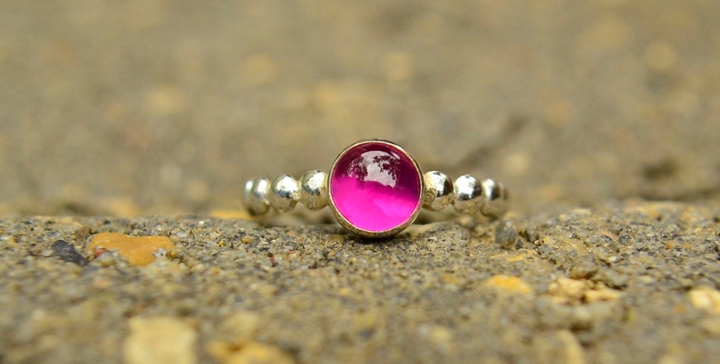 Ruby Ring in Sterling Silver, Silver Stacking Ring with Ruby Cabochon, Bridesmaids Gifts, July Birthstone image 1