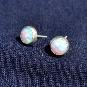 Opal Stud Earrings, Silver Post Earrings with Opal Gemstones, Sterling Silver Earrings, October Birthstone