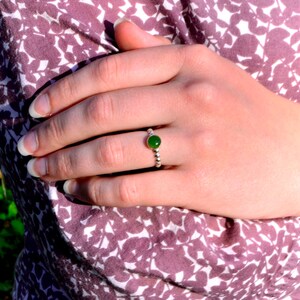 Jade Stacking Ring, Sterling Silver Bead Ring with Jade Gem, Bridesmaids Gifts, May Birthstone image 3